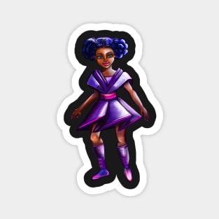 Anime girl with two puffs. Back lit 2. Black afro anime girl in purple from outer space ! beautiful  black girl with Braided hair, blue eyes, Cherry pink lips and dark brown skin. Hair love ! Magnet