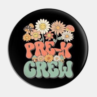 Back To School Retro Groovy Wildflower Pre-K Crew Funny Teacher Girls Pin