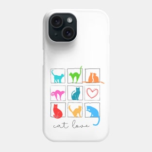 Nine colorful cats in square frame and one heart Phone Case
