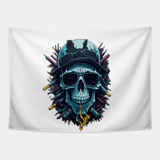 Smoking Skull with Guns and Sunglasses Tapestry