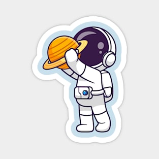 Cute Astronaut Holding Planet Cartoon Magnet