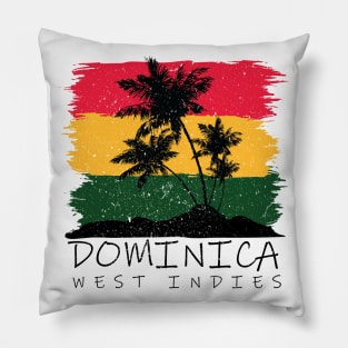 Dominica National Colors with Palm Silhouette Pillow