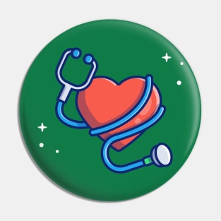 Heart With Stethoscope Cartoon Pin