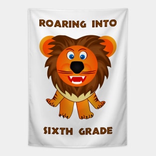 Roaring Into Sixth Grade (Cartoon Lion) Tapestry