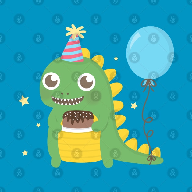 Cute Party Dinosaur with Cake and Balloon by rustydoodle