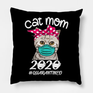 Cat Mom 2020 Quarantined Cat Lover Cat Wearing Mask Pillow