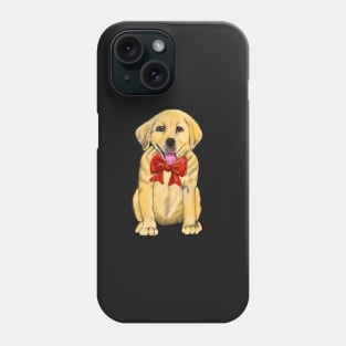 Dog Labrador retriever with red bow- doggie festive cute Golden Labrador retriever puppy dog in winter beanie hat Phone Case