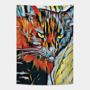 Yellow eyed cat in geometric style Tapestry