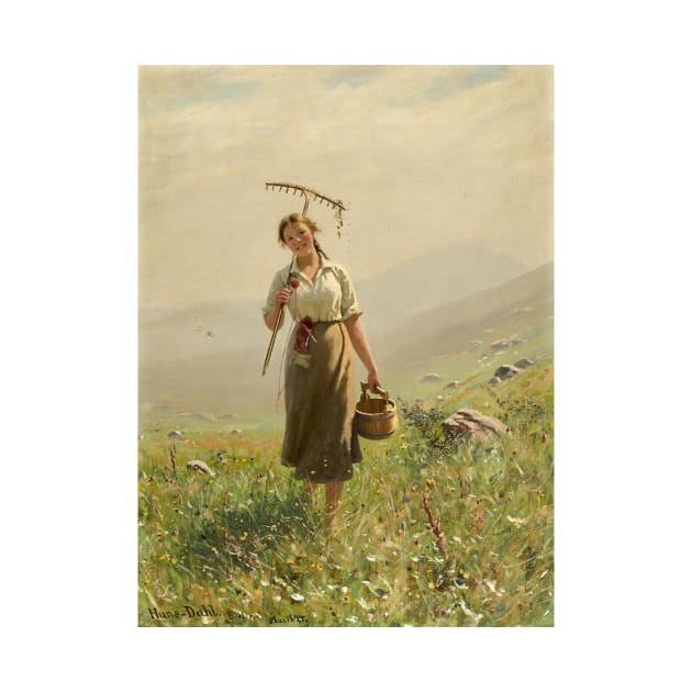 A Young Woman in the Meadow by Hans Dahl by Classic Art Stall