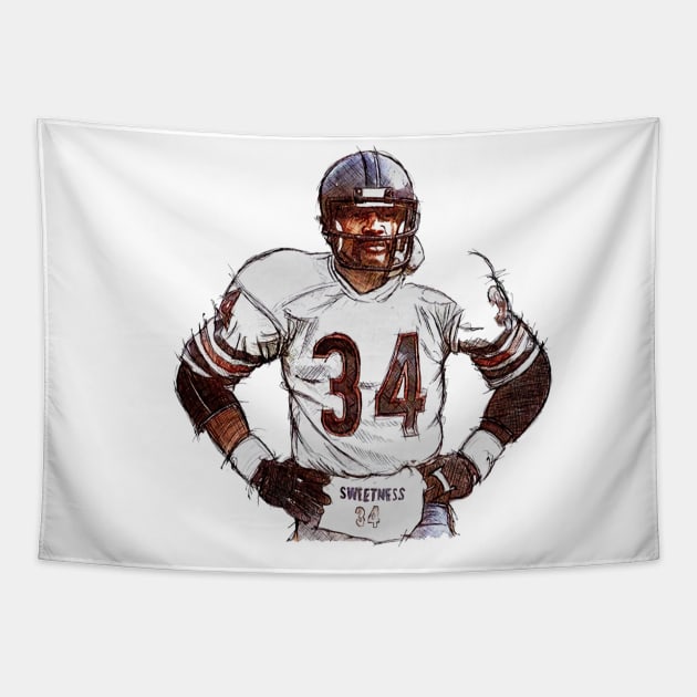 Walter Payton Chicago Sweetness Sketch Tapestry by MASTER_SHAOLIN