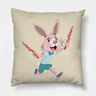 Cute bunny Running with daggers Pillow