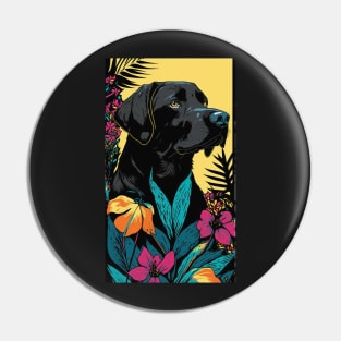 Black Labrador Retriever Dog Vibrant Tropical Flower Tall Retro Vintage Digital Pop Art Portrait 3 Pin