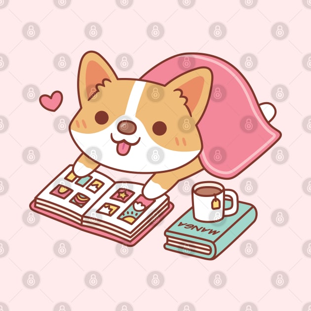 Cute Corgi Loves Reading Manga by rustydoodle