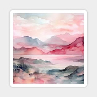 Pink Landscape Mountains Sunset Alcohol Ink Magnet