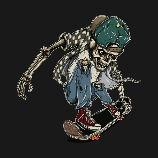 skull skeleton skateboard - Skate or Die by Teeotal