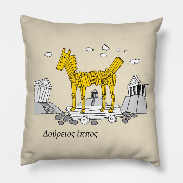 Trojan horse Pillow by ruta13art