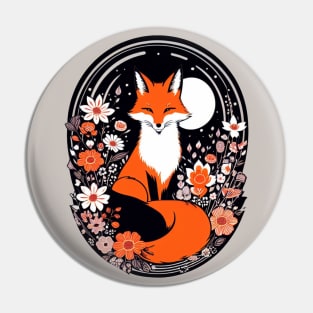 Japanese Fox and Flowers Pin