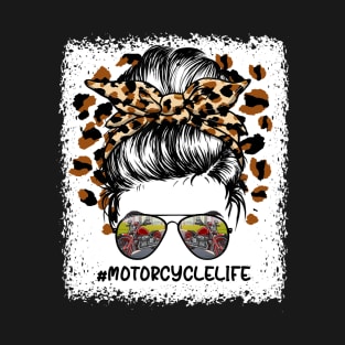 Biker Hair Don't Care Biker Women Messy Bun Mother's Day T-Shirt