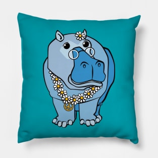 Blue Hippy Hippo Pillow