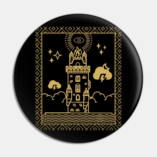 Tarot Card - The Tower - Gold Pin