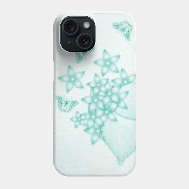 teal flowers and butterflies on subtle textured background Phone Case by hereswendy