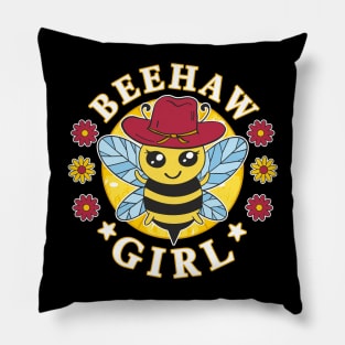 Funny Beehaw Girl Bee with Cowboy Hat Pun Pillow