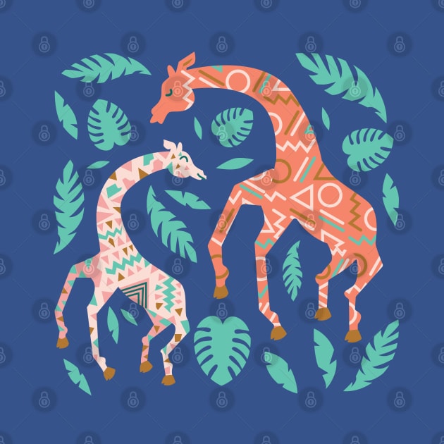 Dancing Giraffes in Pink + Teal Green by latheandquill