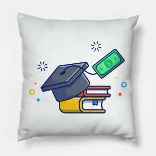 Scholarship, Graduation Cap, Money And Books Cartoon Pillow