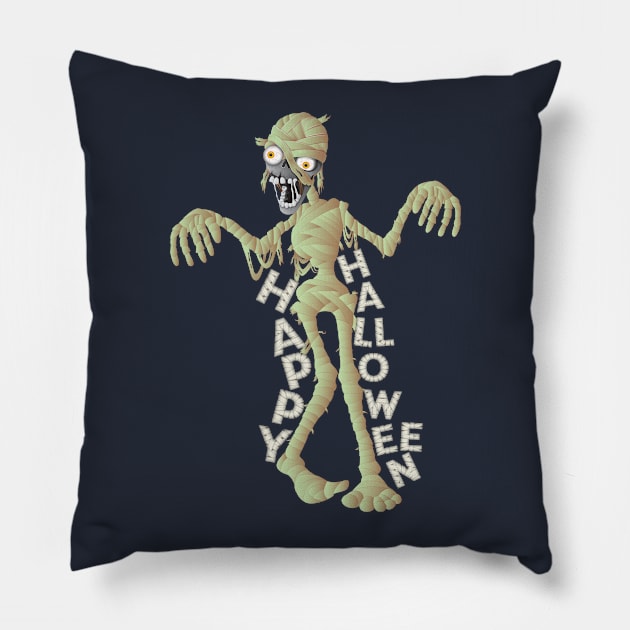 Mummy Scary and Spooky Happy Halloween Funny Graphic Pillow by SassySoClassy