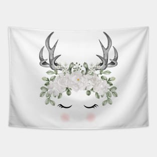 Deer Antlers White Flower Tapestry