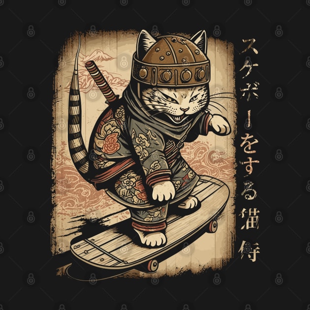 Skateboard Samurai Cat Tattoo, Kawaii Ninja Cat by Apocatnipse Meow