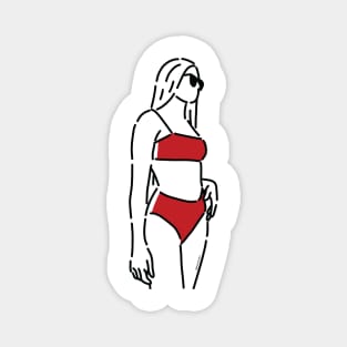 Girl on red swimming suit wearing sunglass Magnet