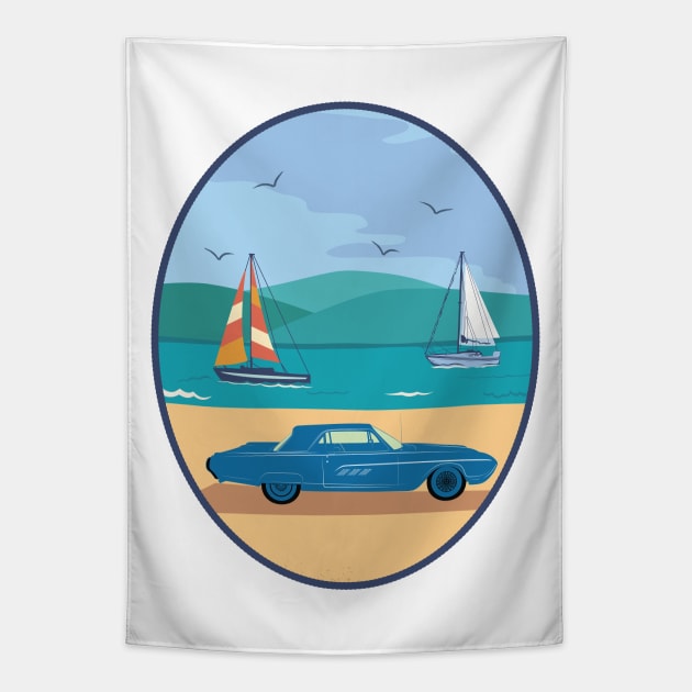 Classic Car on the Beach Tapestry by SWON Design