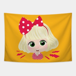 Cute Little Girl With Red Bow Tapestry