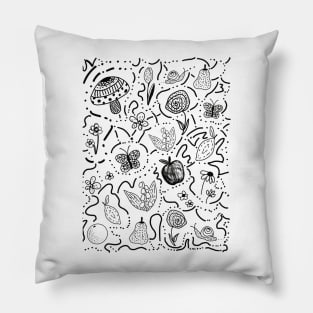 Summer Garden Doodle (Blue Background) Pillow