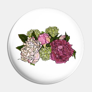 Peonies and Blooms Bunch Graphic Art Watercolor Pin