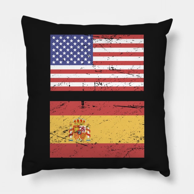 United States Flag & Spain Flag Pillow by MeatMan