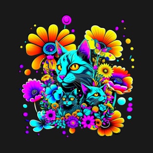 Psychedelic Cats and Flowers T-Shirt