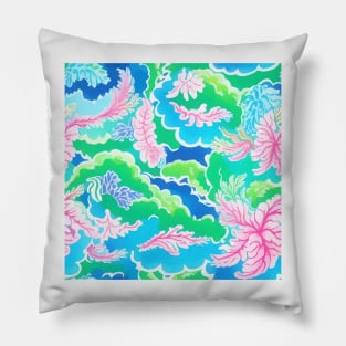 Preppy coral reef, sea foam, waves, corals Pillow