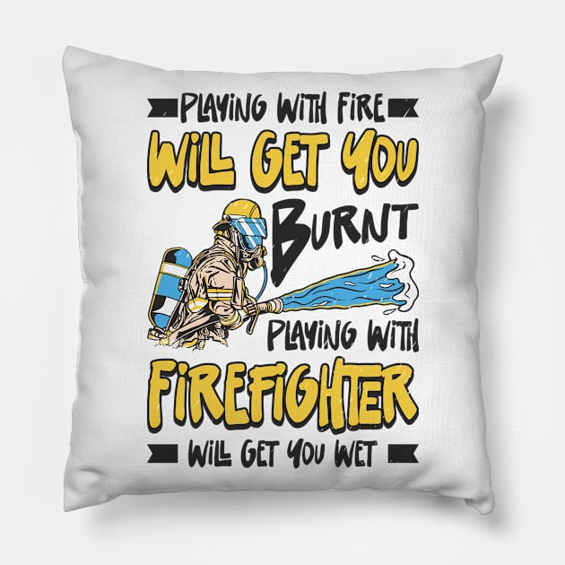 Firefighter Playing Fire Rescuer Firefighting Pillow by Tom´s TeeStore