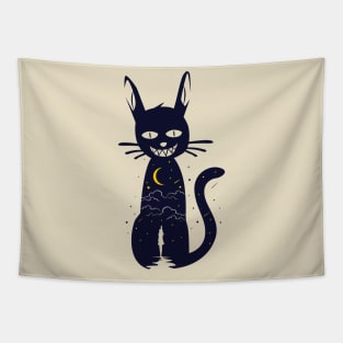 black cat and girl silhouette Tapestry