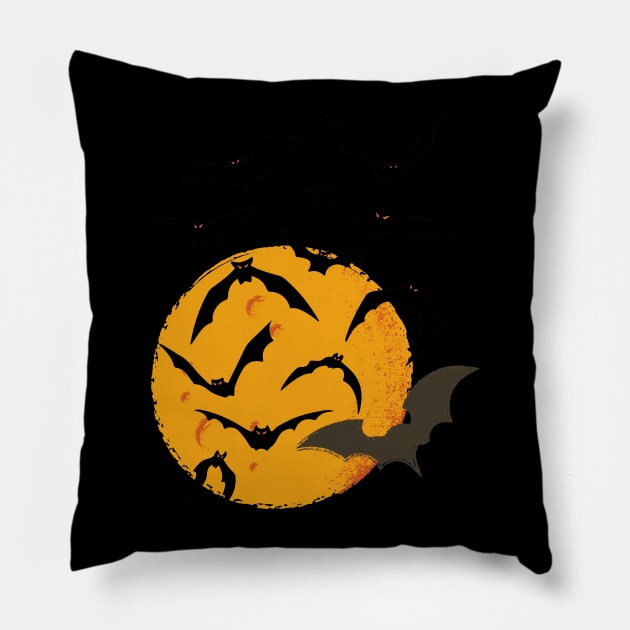 Halloween Moon Bats Pillow by ShubShank