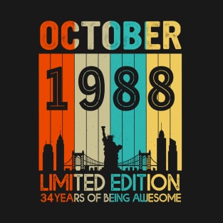 Vintage October 1988 Limited Edition 34 Years Of Being Awesome T-Shirt