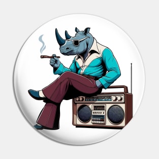 smoking 70s rhino and a vintage radio Pin