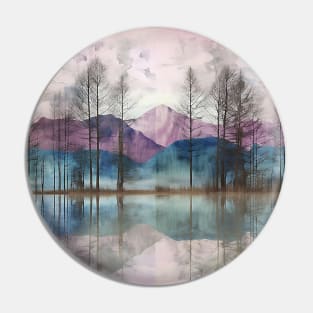 Chalky Distressed Purple Mountain Lake with Trees Pin