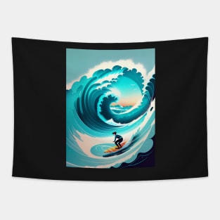Surfer riding a wave Tapestry