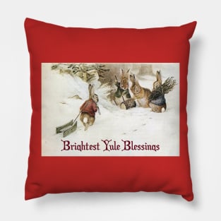 Yule Greetings Rabbits - Beatrix Potter Pillow