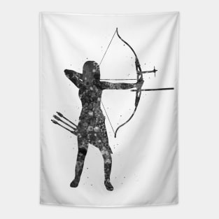 Archery girl black and white Tapestry