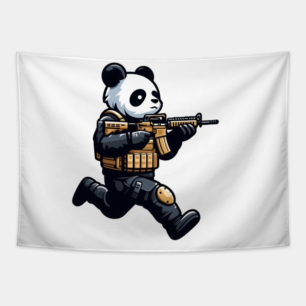 Tactical Panda Tapestry by Rawlifegraphic