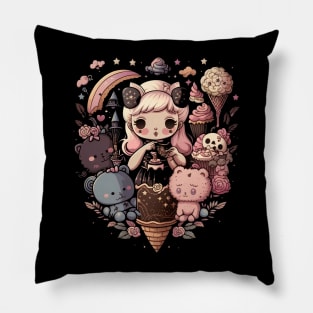 Lovely Bears Goth Them Cute Anime Girl For Bears Lovers Pillow